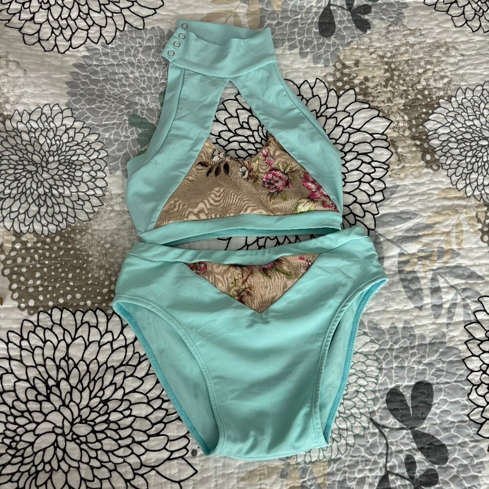 Floral Cutout Sports Bra - Aqua and Floral